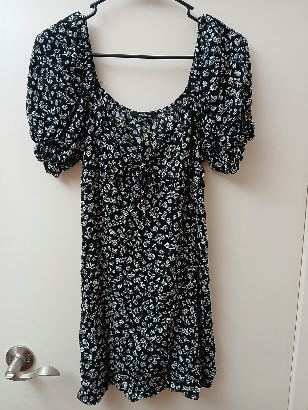 Ambiance Black Mini Dress with White Floral Print